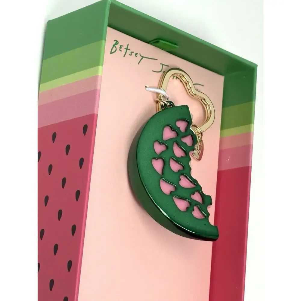 Betsey Johnson Watermelon Key Fob Bag Charm Keyring Keychain Crystal Fruit BOXED
